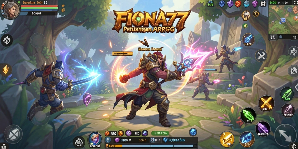 Screenshot gameplay FIONA77 menampilkan pertarungan seru di dunia fantasi.