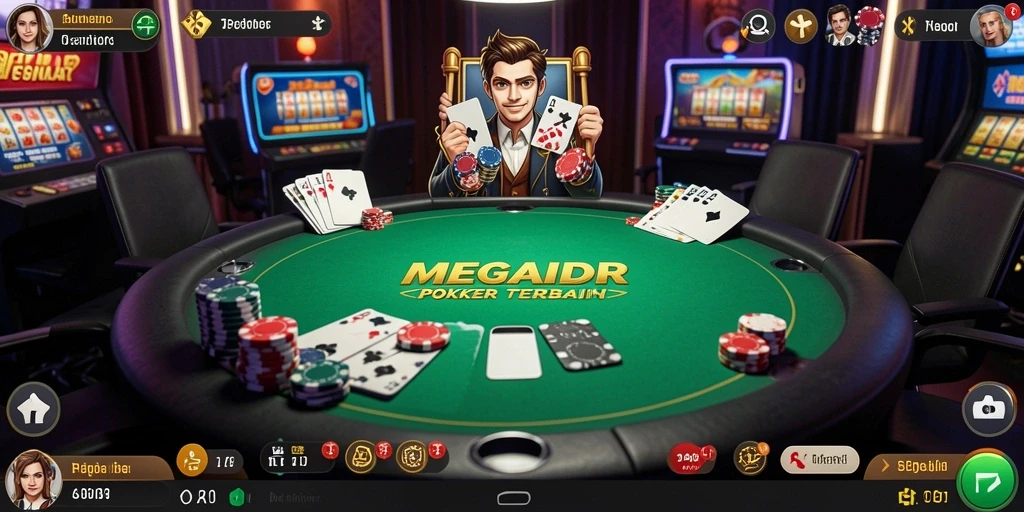 Gameplay seru dari MEGAIDR yang menampilkan suasana permainan poker.