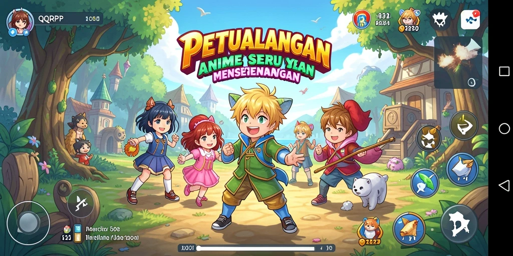 Tangkapan layar gameplay QQRP yang menampilkan karakter Anime dan suasana pertempuran.